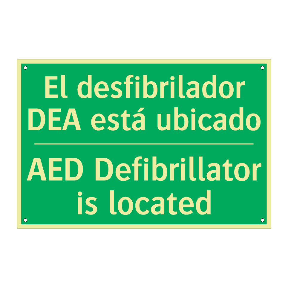 El desfibrilador DEA está /.../ - AED Defibrillator is located