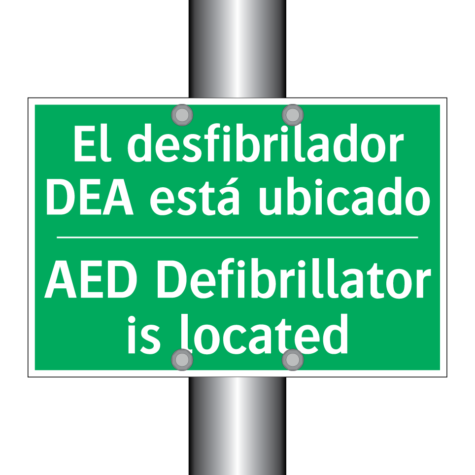 El desfibrilador DEA está /.../ - AED Defibrillator is located