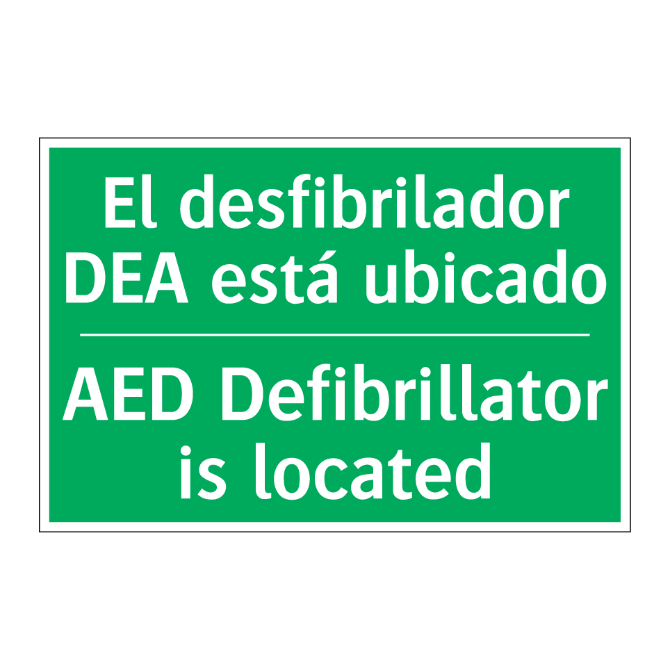 El desfibrilador DEA está /.../ - AED Defibrillator is located