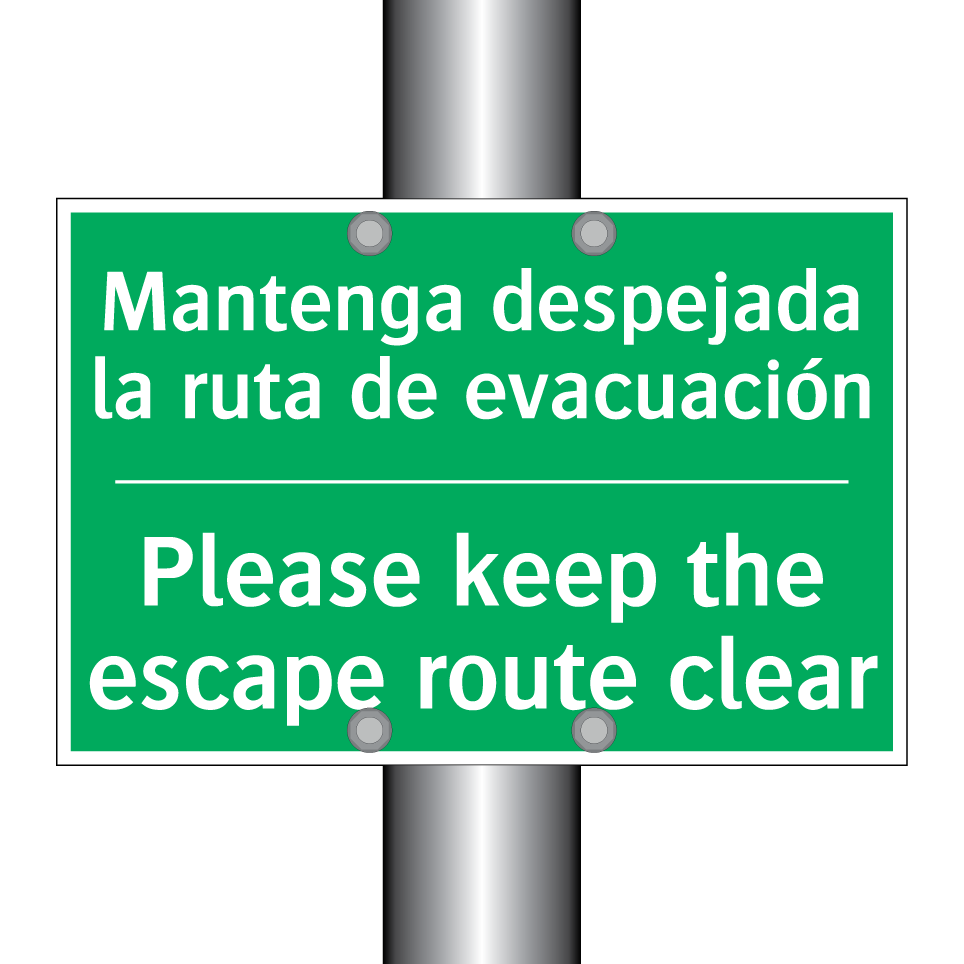 Mantenga despejada la ruta de /.../ - Please keep the escape route /.../