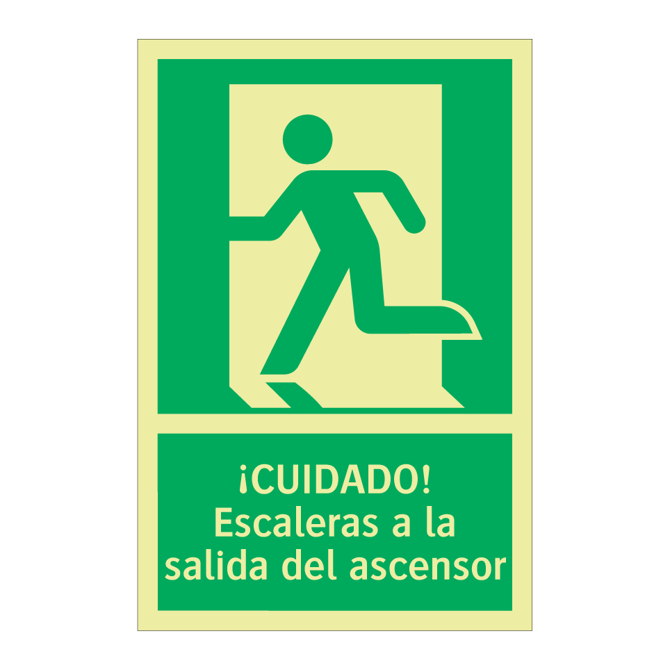 ¡CUIDADO! Escaleras a la salida del ascensor
