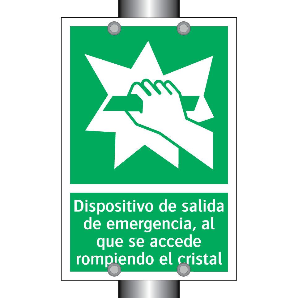 Dispositivo de salida de emergencia, al que se accede rompiendo el cristal