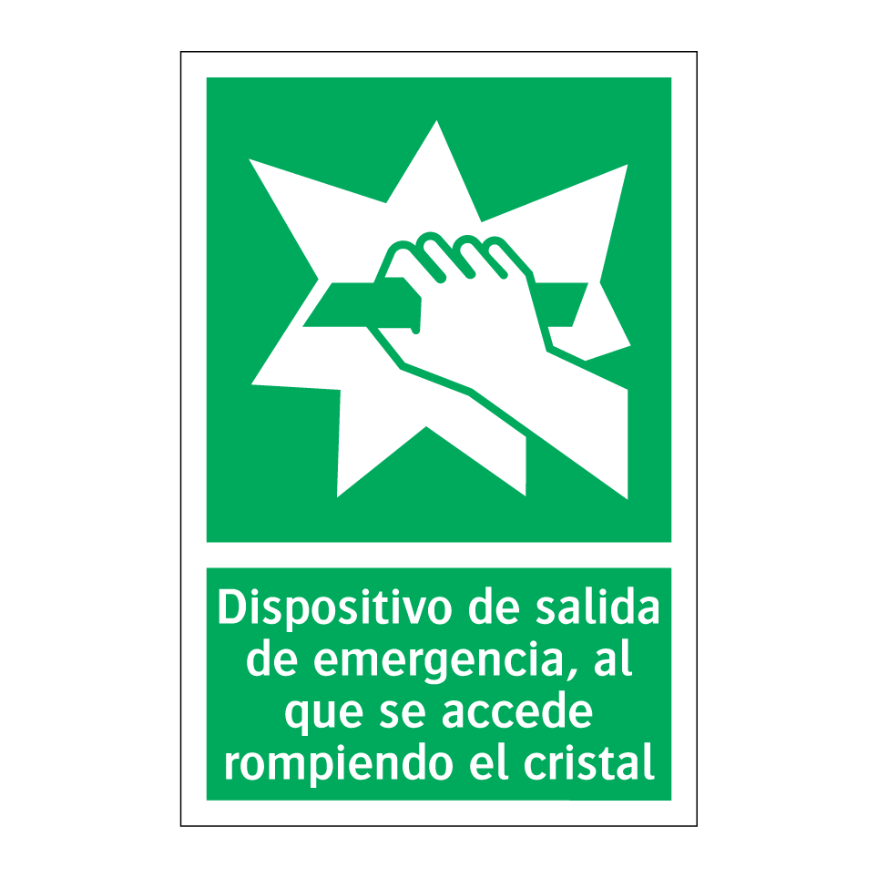 Dispositivo de salida de emergencia, al que se accede rompiendo el cristal