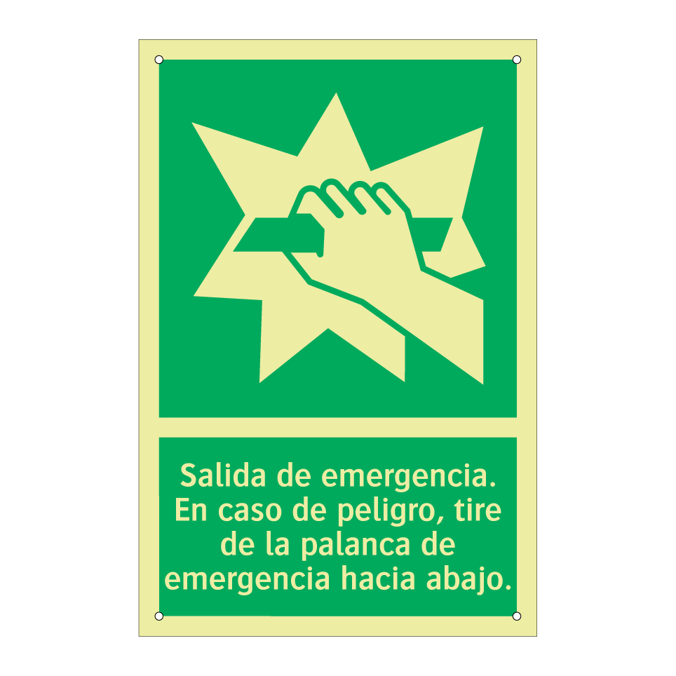Salida de emergencia. En caso de peligro, tire de la palanca de emergencia hacia abajo.