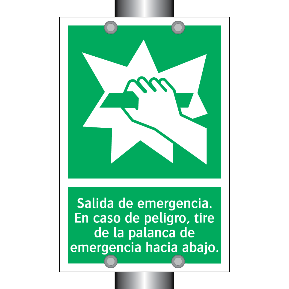 Salida de emergencia. En caso de peligro, tire de la palanca de emergencia hacia abajo.