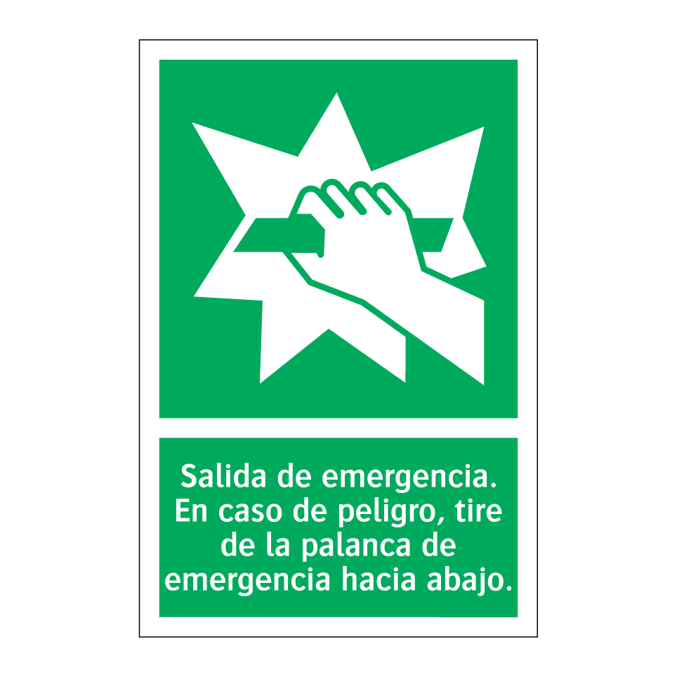 Salida de emergencia. En caso de peligro, tire de la palanca de emergencia hacia abajo.