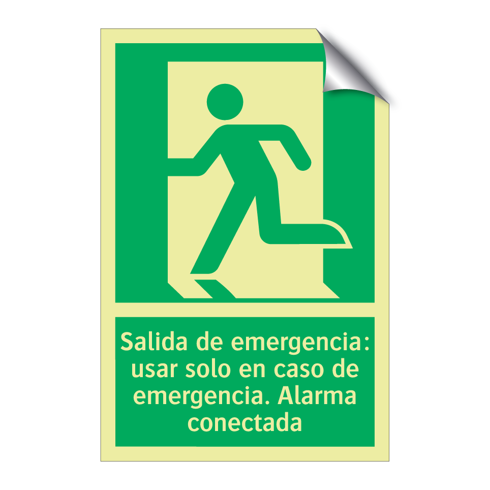 Salida de emergencia: usar solo en caso de emergencia. Alarma conectada