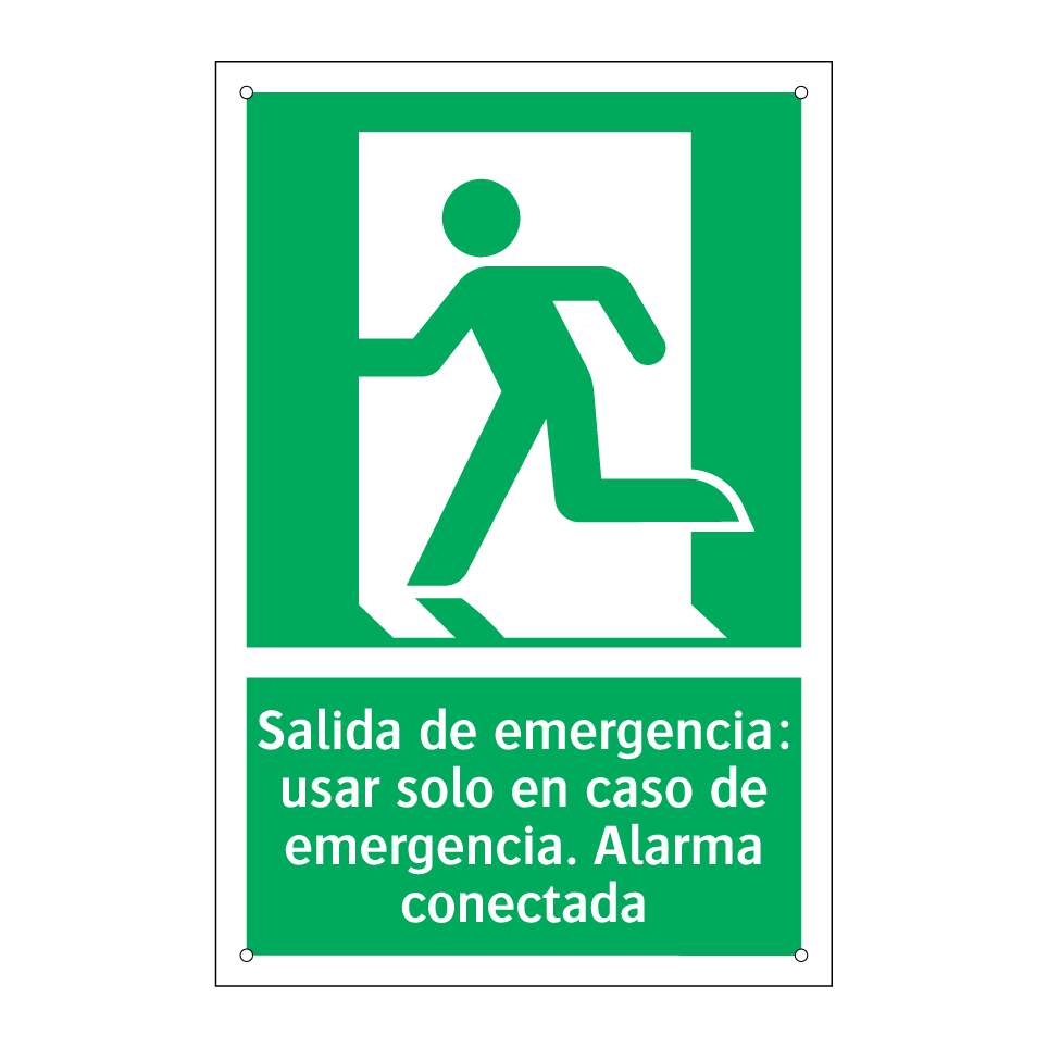 Salida de emergencia: usar solo en caso de emergencia. Alarma conectada