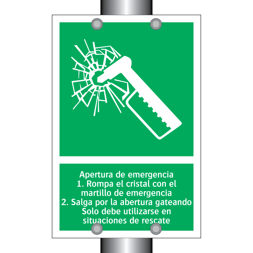 Apertura de emergencia 1. Rompa el cristal con el martillo de emergencia 2. Salga por la abertura gateando Solo debe utilizarse en situaciones de rescate