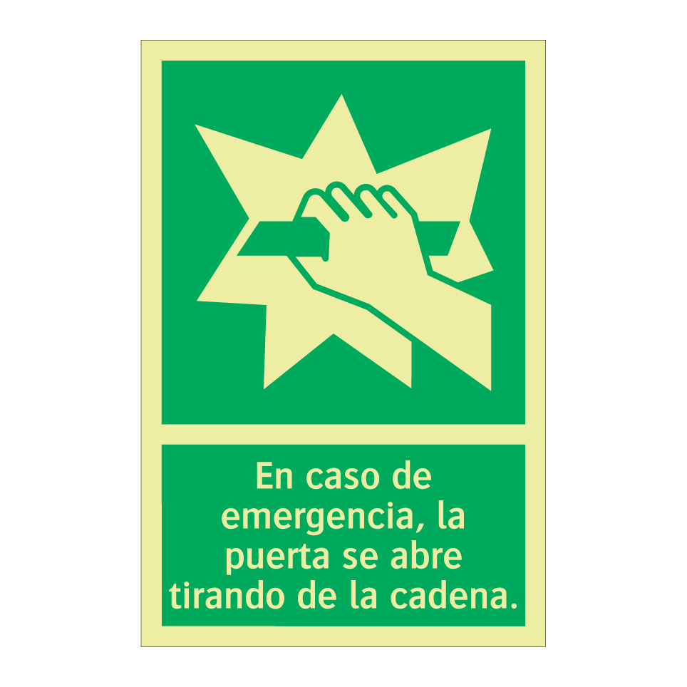 En caso de emergencia, la puerta se abre tirando de la cadena.