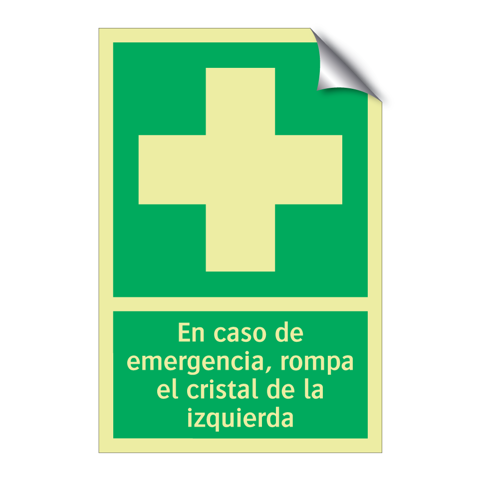 En caso de emergencia, rompa el cristal de la izquierda