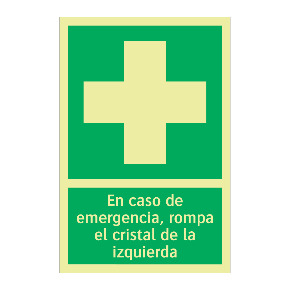 En caso de emergencia, rompa el cristal de la izquierda