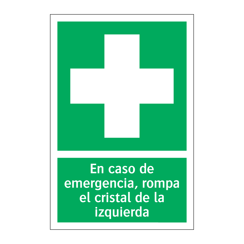 En caso de emergencia, rompa el cristal de la izquierda