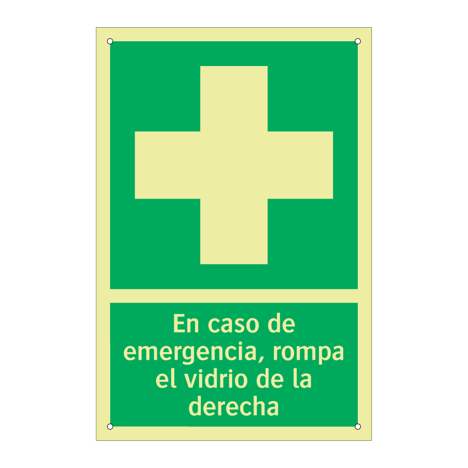 En caso de emergencia, rompa el vidrio de la derecha