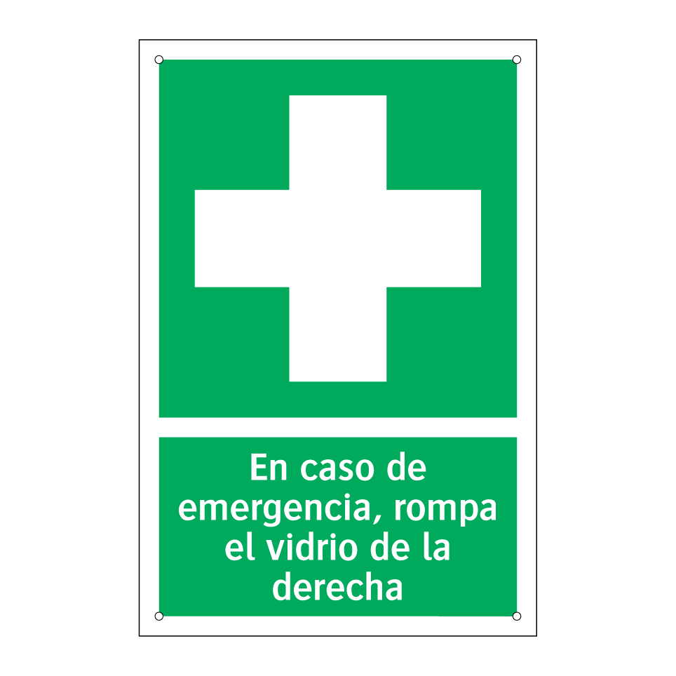 En caso de emergencia, rompa el vidrio de la derecha