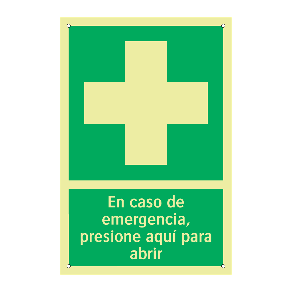 En caso de emergencia, presione aquí para abrir