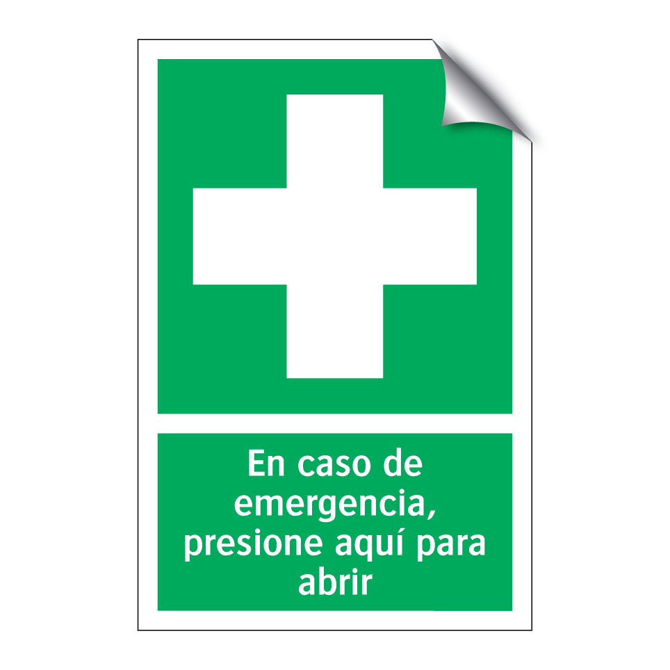 En caso de emergencia, presione aquí para abrir