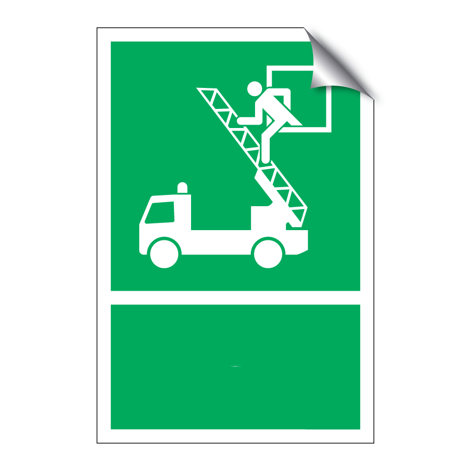 Punto accesible con escalera Si la vía de escape principal está bloqueada por humo: Cierre las puertas de la escalera y hágase visible en esta ventana. Espere a los bomberos. Precaución: ¡Riesgo de caída! Mantenga siempre libre el acceso.