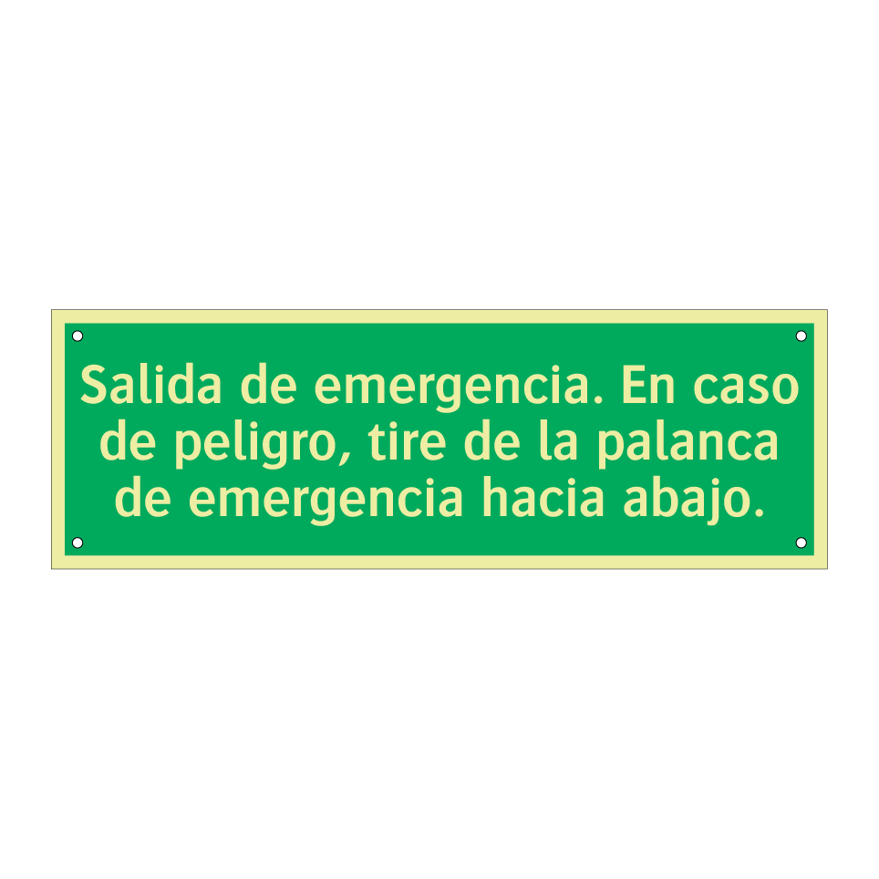 Salida de emergencia. En caso de peligro, tire de la palanca de emergencia hacia abajo.