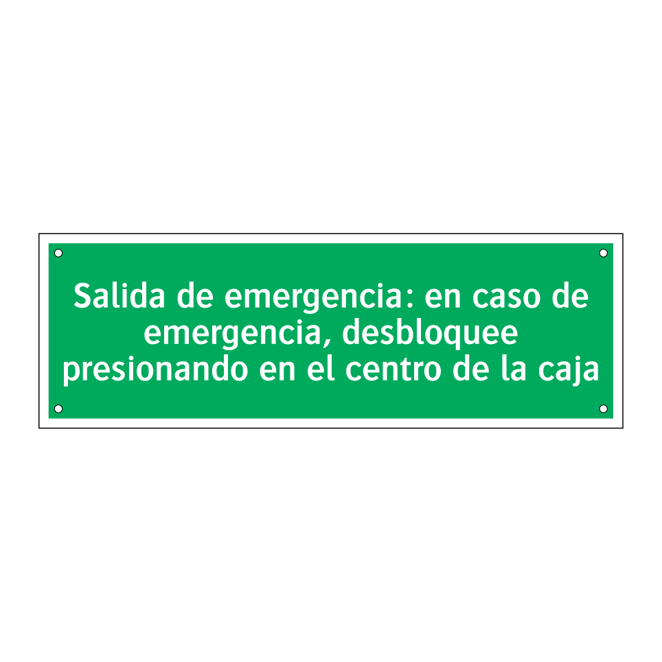 Salida de emergencia: en caso de emergencia, desbloquee presionando en el centro de la caja