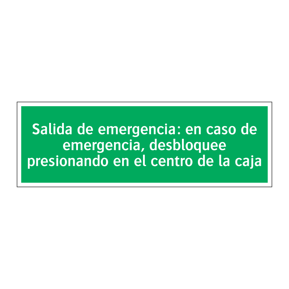 Salida de emergencia: en caso de emergencia, desbloquee presionando en el centro de la caja