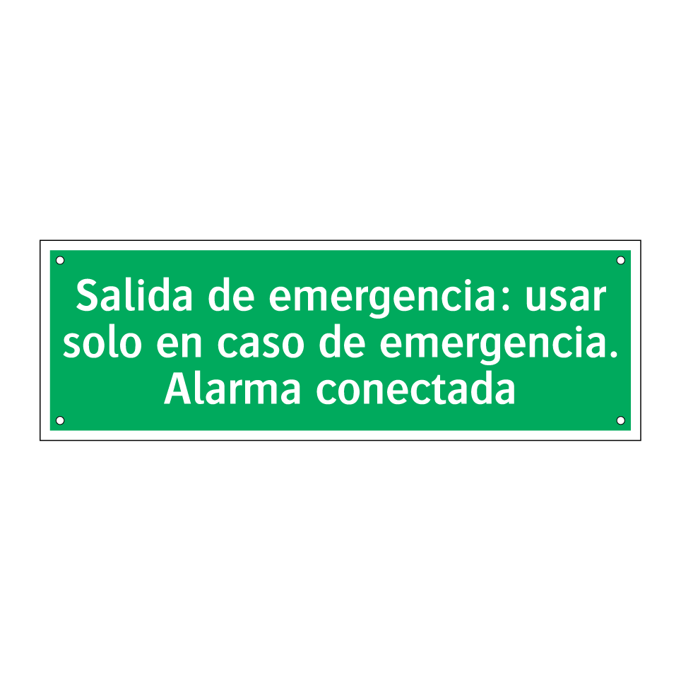 Salida de emergencia: usar solo en caso de emergencia. Alarma conectada