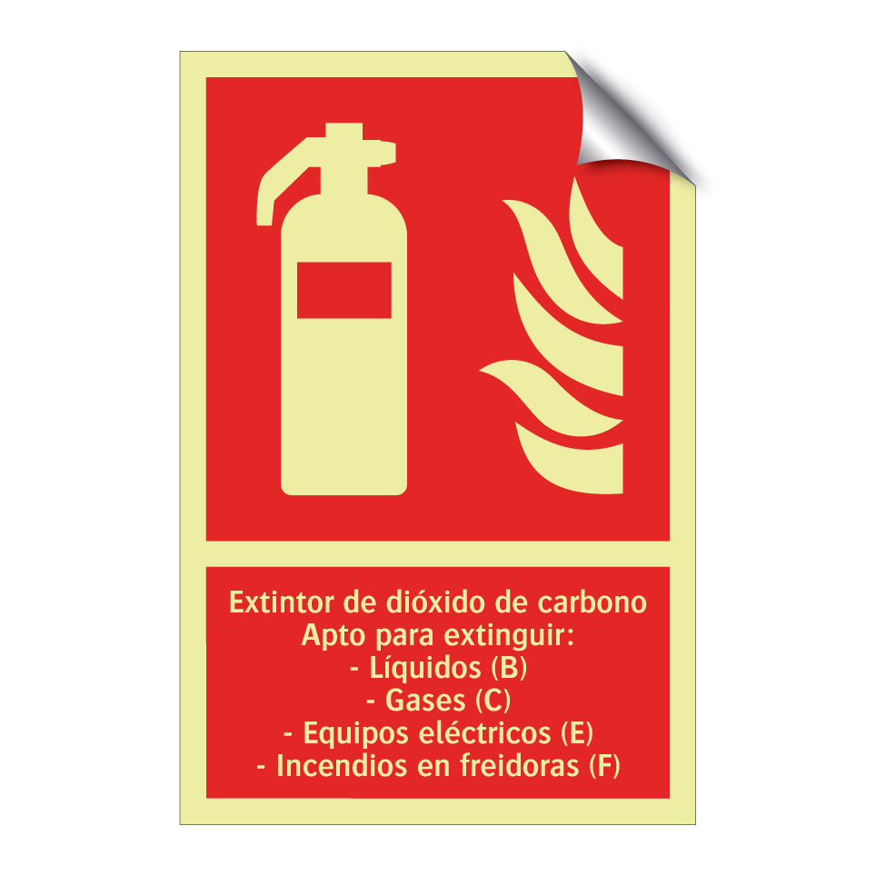 Extintor de dióxido de carbono Apto para extinguir: - Líquidos (B) - Gases (C) - Equipos eléctricos (E) - Incendios en freidoras (F)