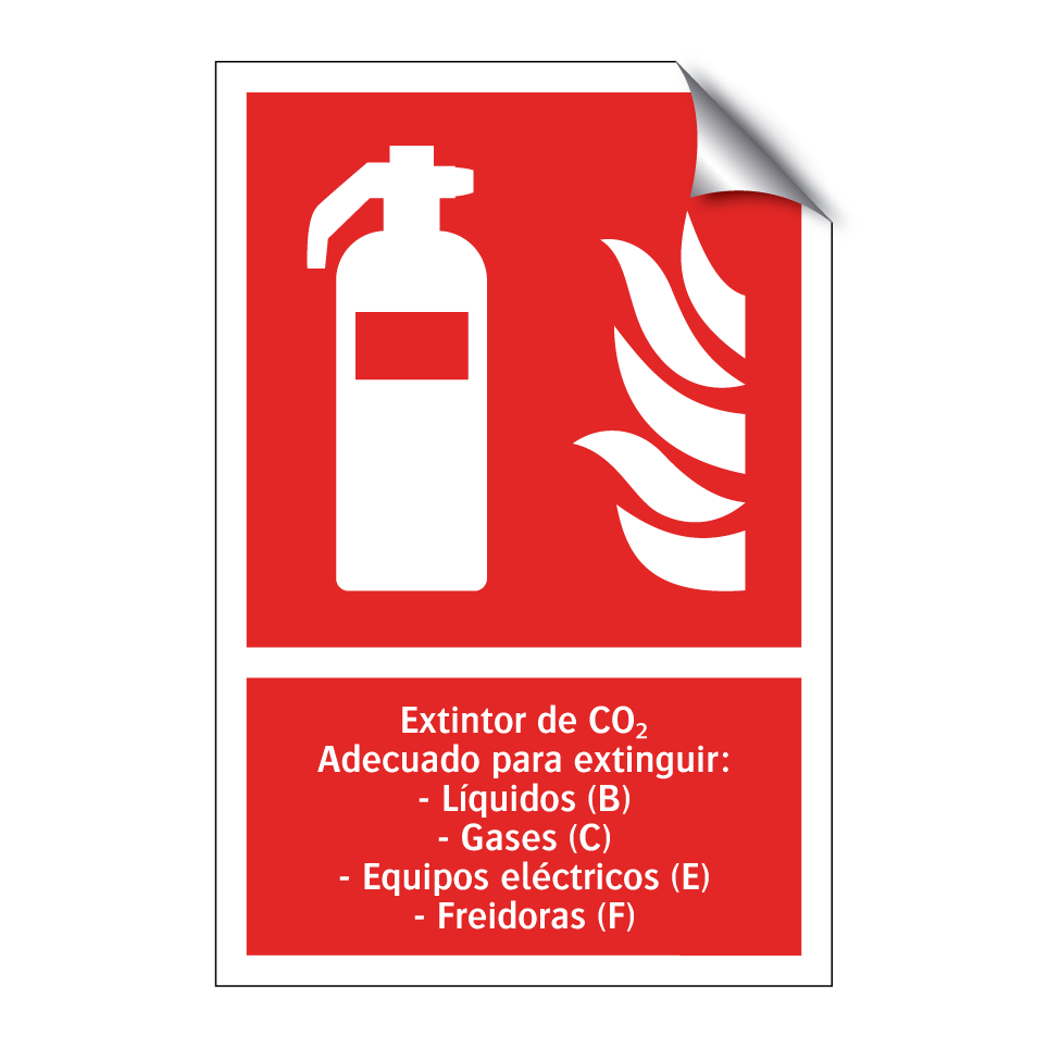 Extintor de CO₂ Adecuado para extinguir: - Líquidos (B) - Gases (C) - Equipos eléctricos (E) - Freidoras (F)