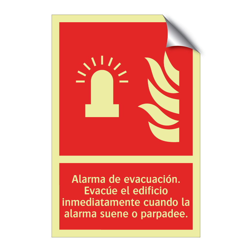 Alarma de evacuación. Evacúe el edificio inmediatamente cuando la alarma suene o parpadee.