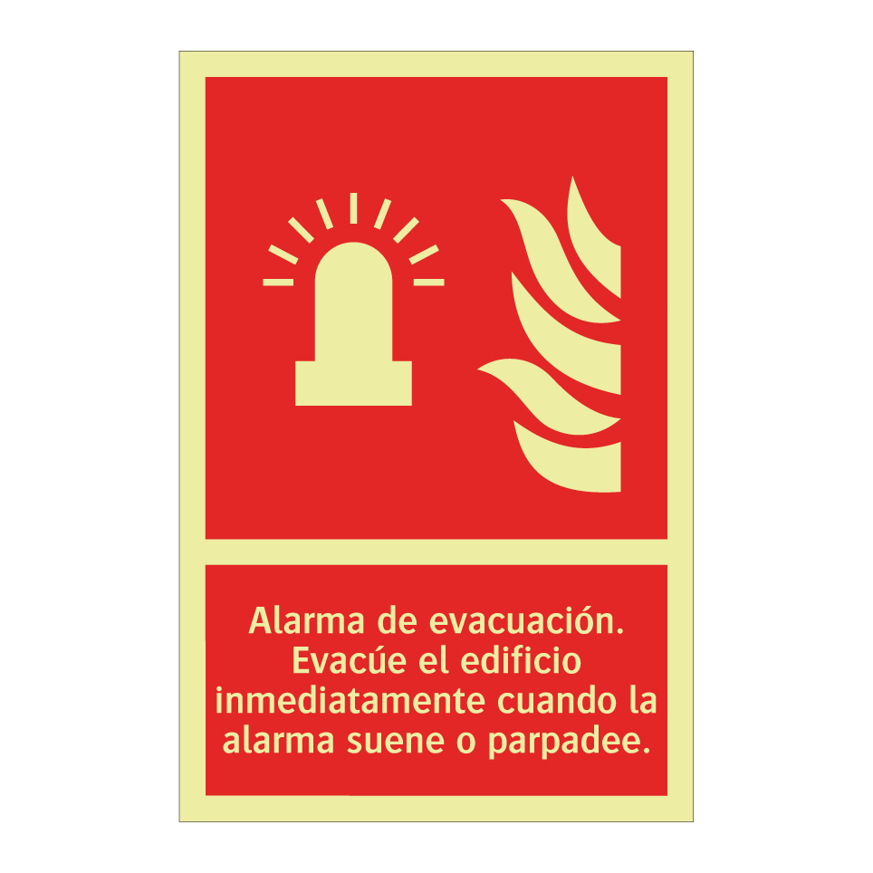 Alarma de evacuación. Evacúe el edificio inmediatamente cuando la alarma suene o parpadee.