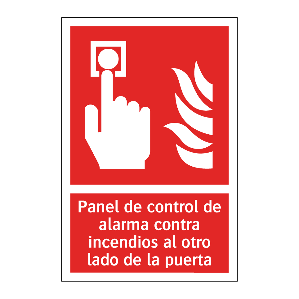 Panel de control de alarma contra incendios al otro lado de la puerta