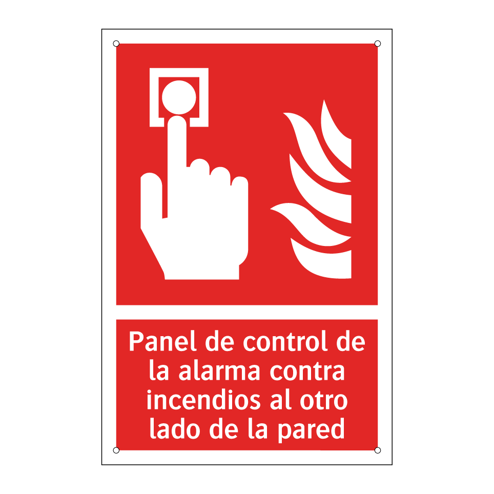 Panel de control de la alarma contra incendios al otro lado de la pared