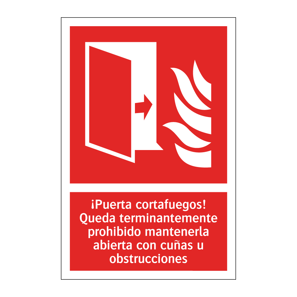 ¡Puerta cortafuegos! Queda terminantemente prohibido mantenerla abierta con cuñas u obstrucciones