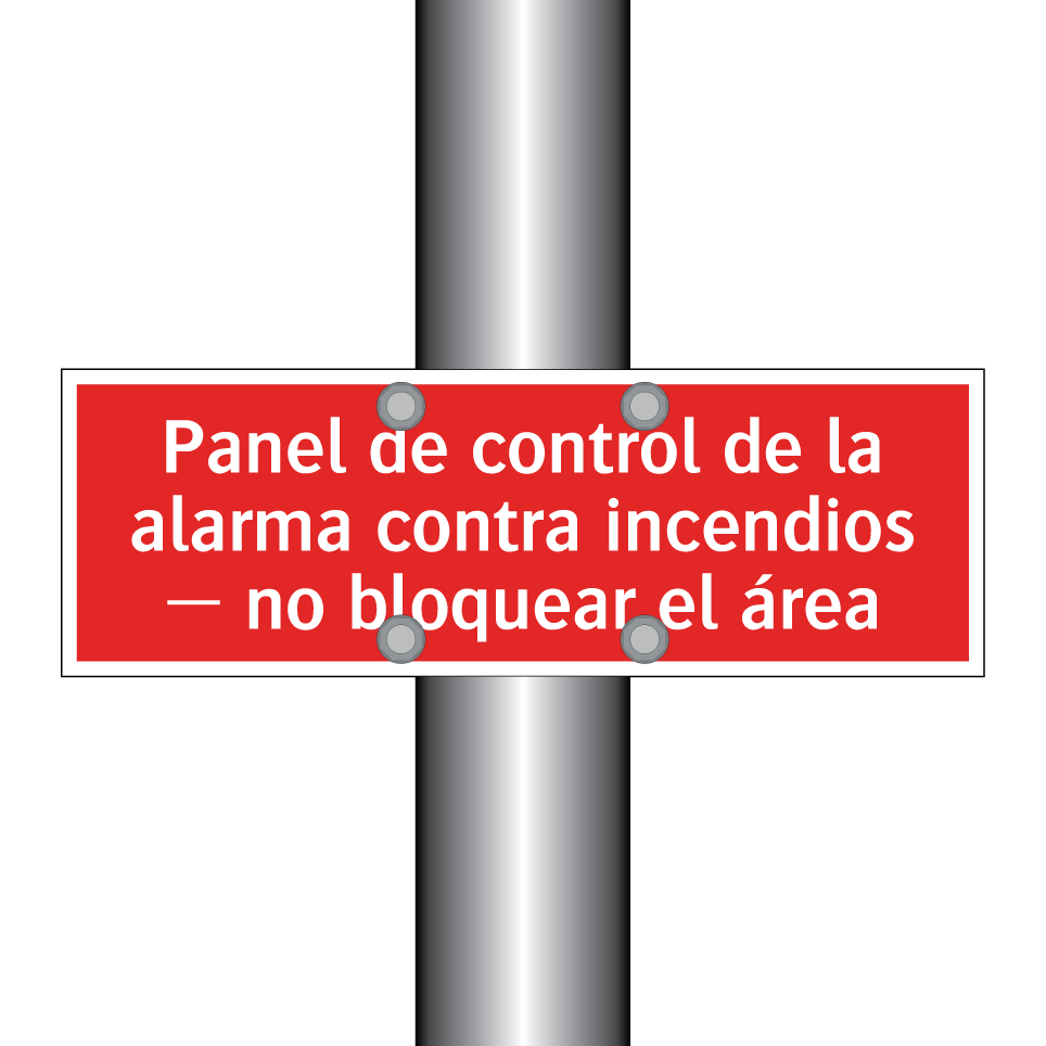 Panel de control de la alarma contra incendios — no bloquear el área