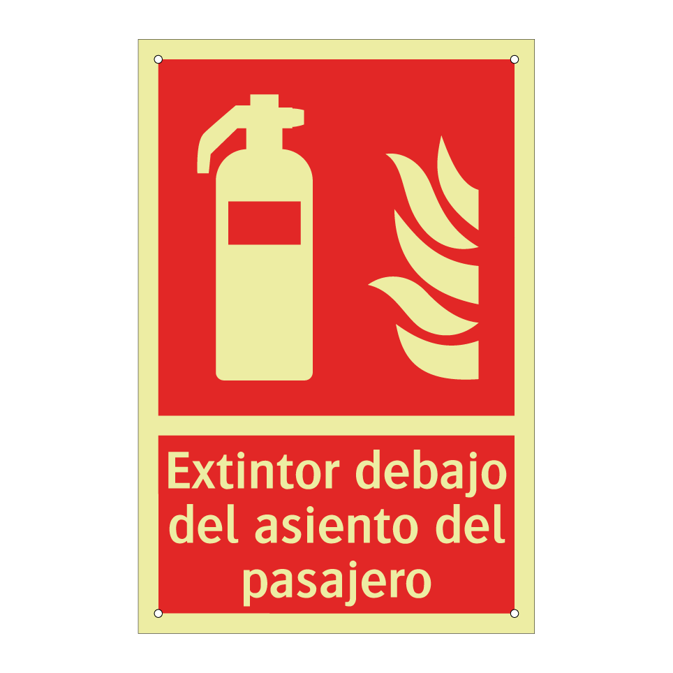 Extintor debajo del asiento del pasajero