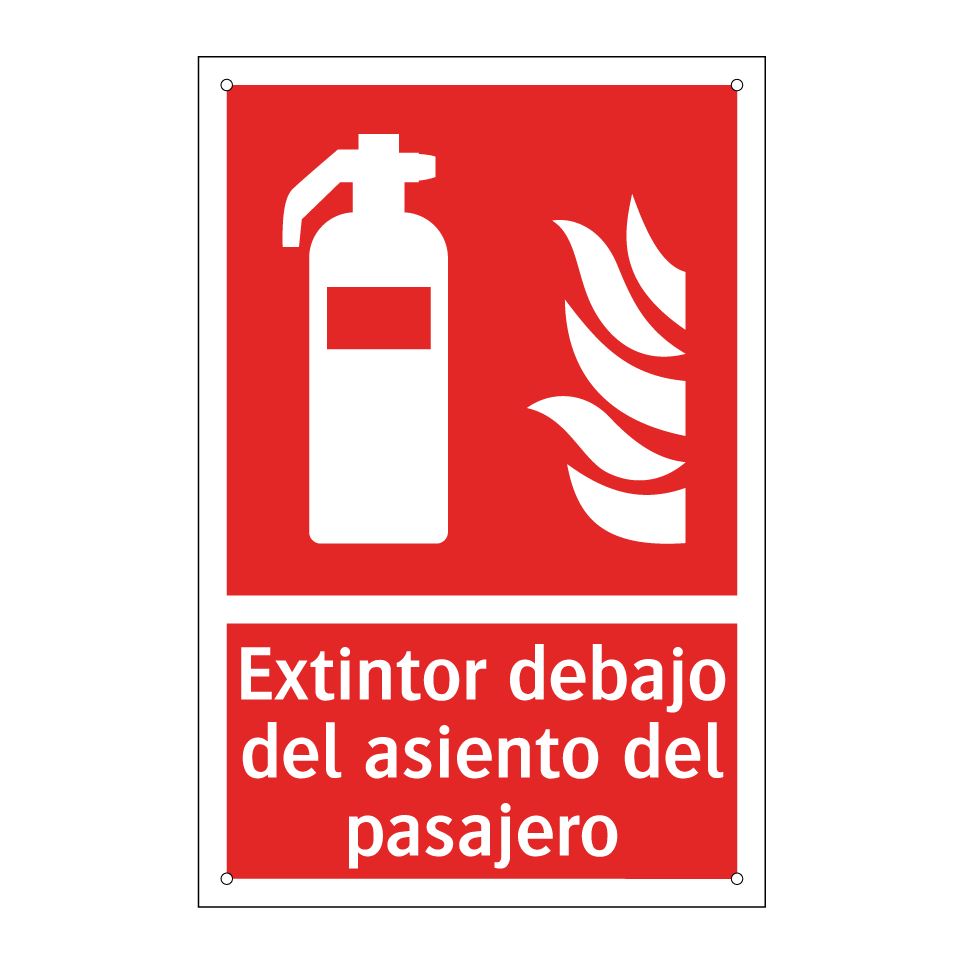 Extintor debajo del asiento del pasajero