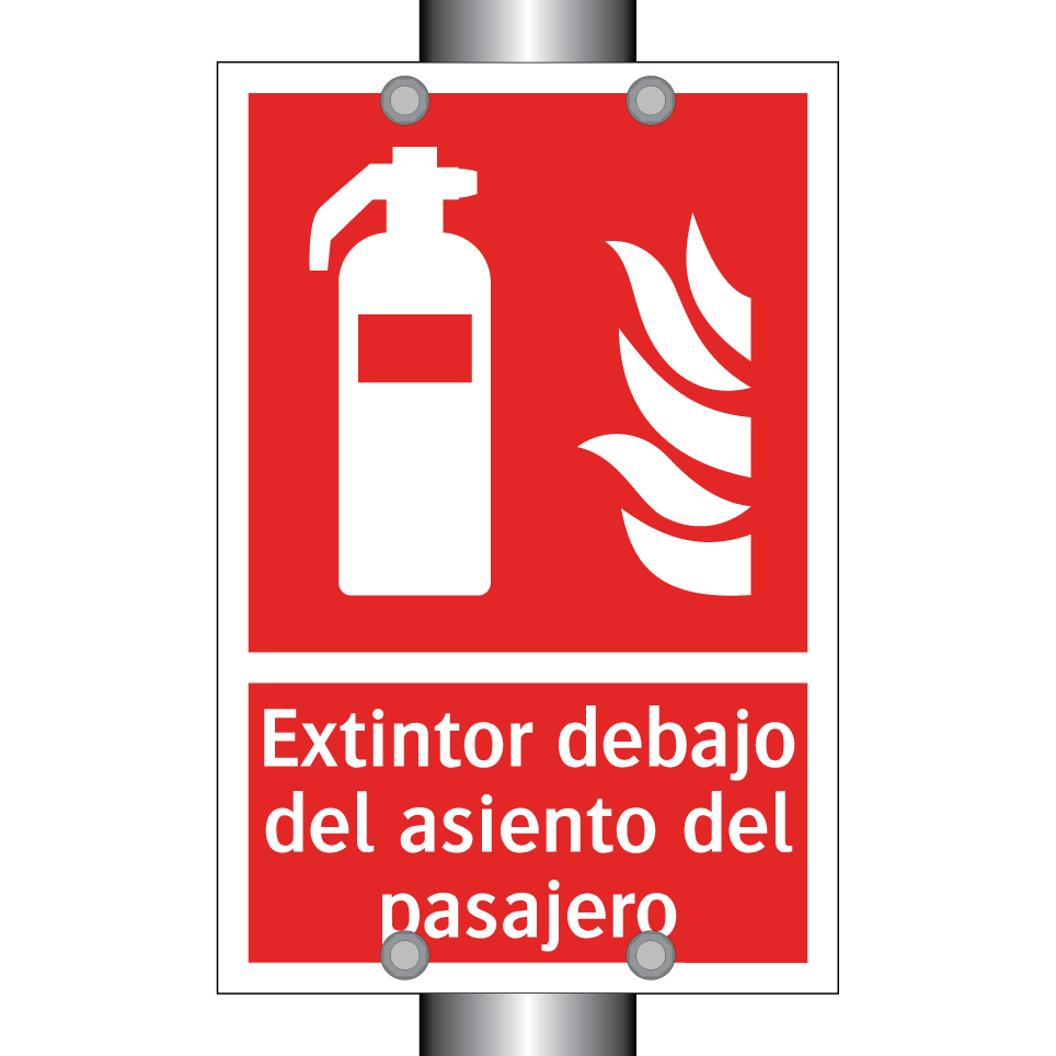 Extintor debajo del asiento del pasajero