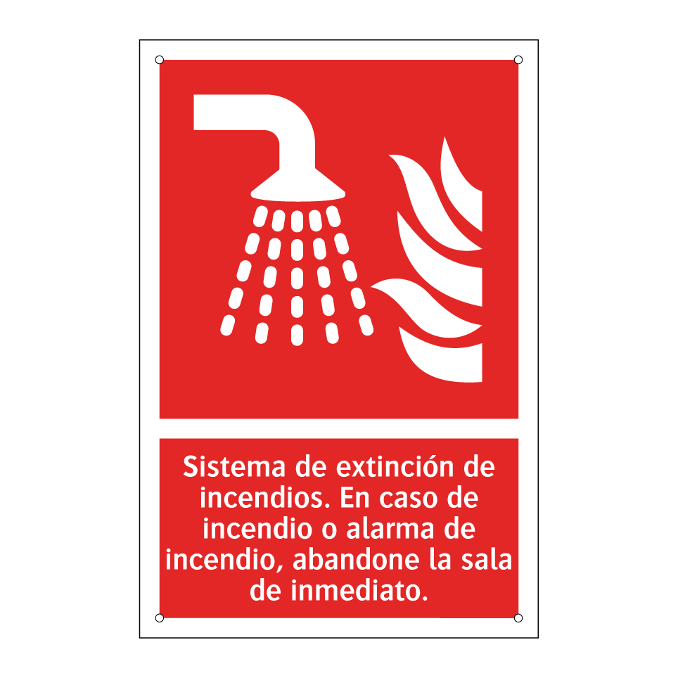 Sistema de extinción de incendios. En caso de incendio o alarma de incendio, abandone la sala de inmediato.
