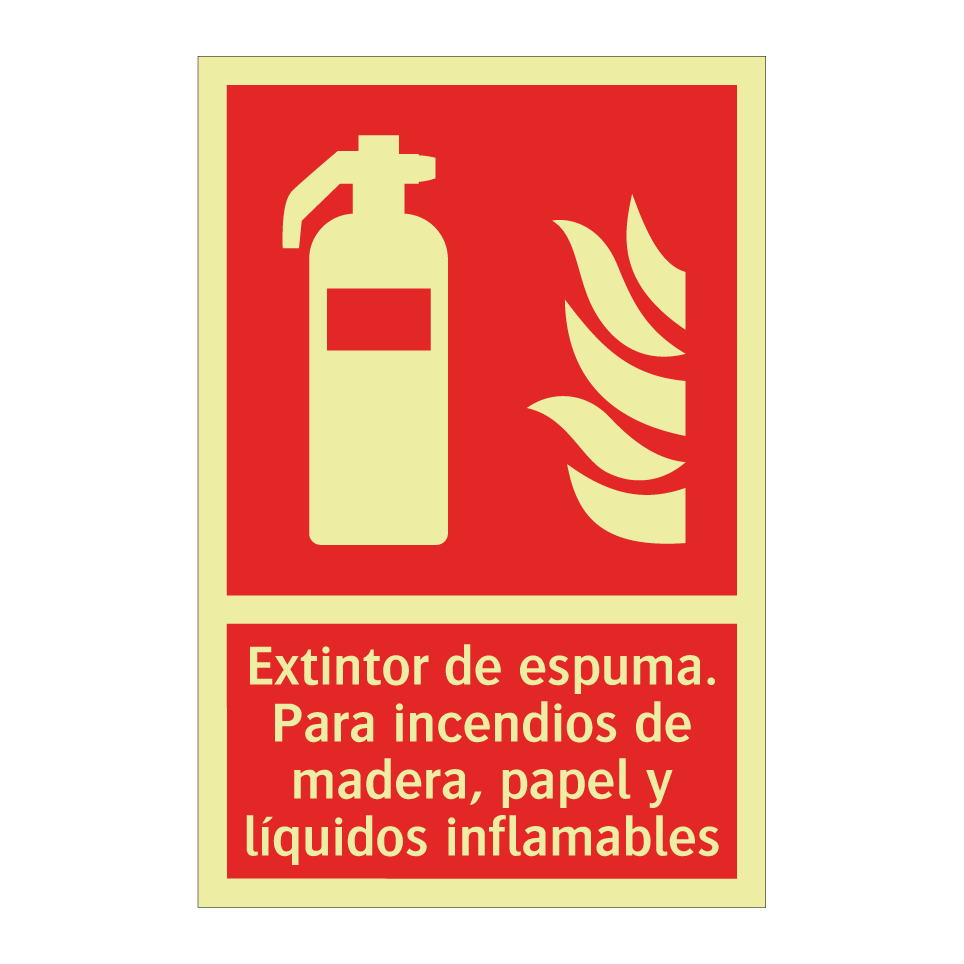 Extintor de espuma. Para incendios de madera, papel y líquidos inflamables