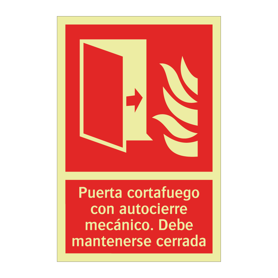 Puerta cortafuego con autocierre mecánico. Debe mantenerse cerrada
