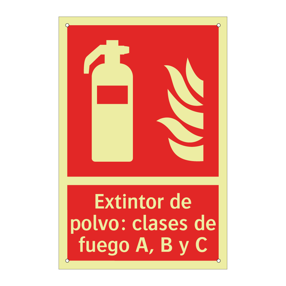 Extintor de polvo: clases de fuego A, B y C