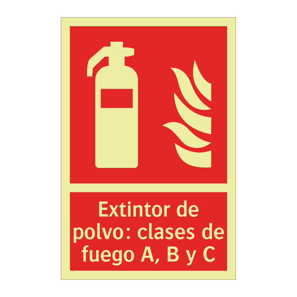Extintor de polvo: clases de fuego A, B y C