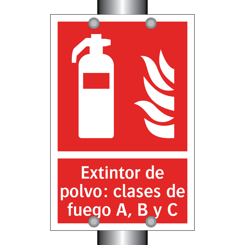 Extintor de polvo: clases de fuego A, B y C