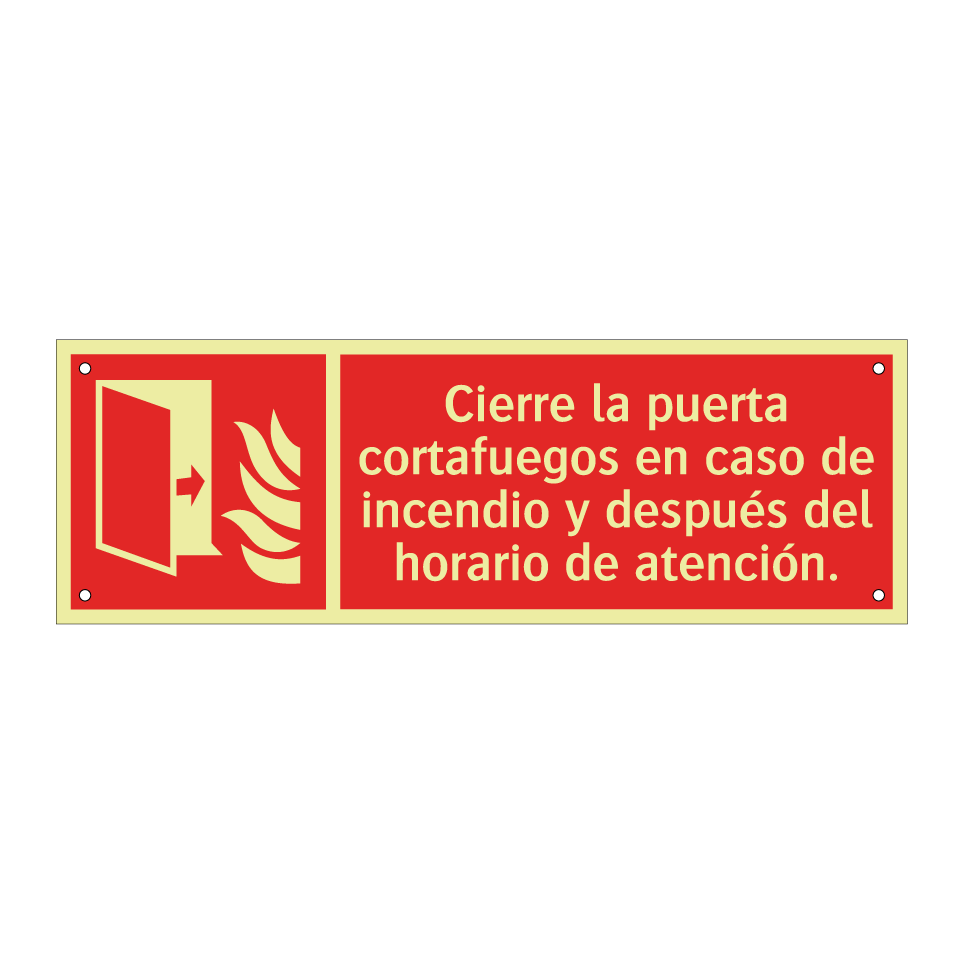 Cierre la puerta cortafuegos en caso de incendio y después del horario de atención.