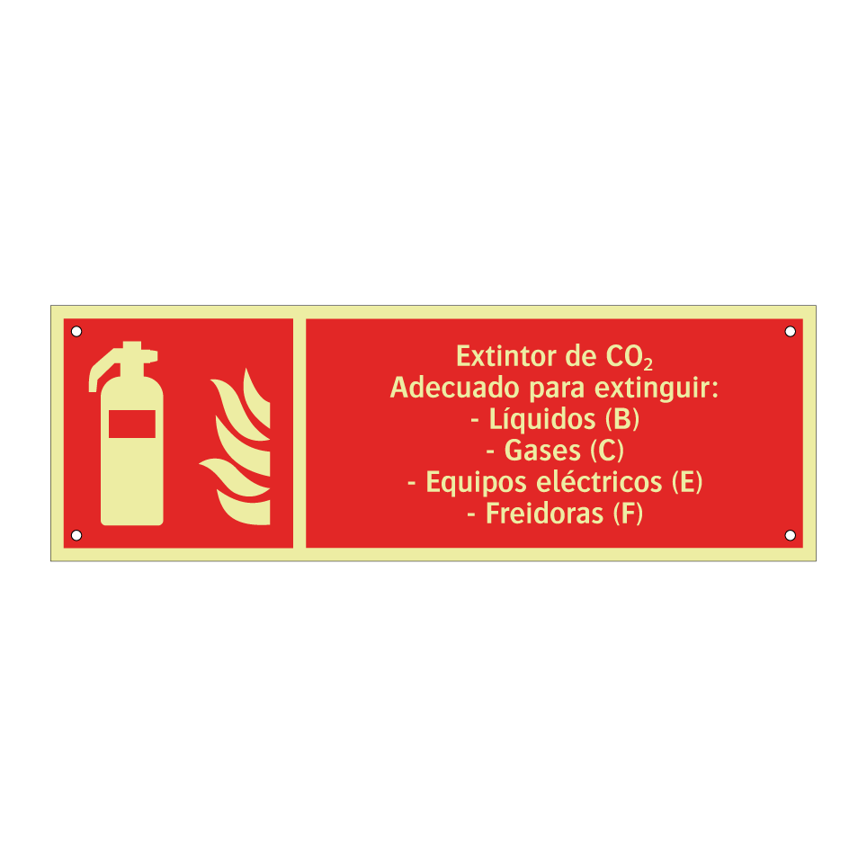Extintor de CO₂ Adecuado para extinguir: - Líquidos (B) - Gases (C) - Equipos eléctricos (E) - Freidoras (F)