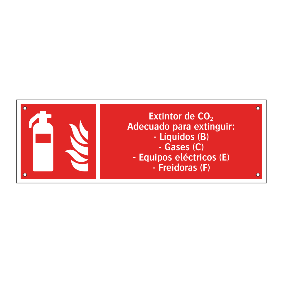 Extintor de CO₂ Adecuado para extinguir: - Líquidos (B) - Gases (C) - Equipos eléctricos (E) - Freidoras (F)
