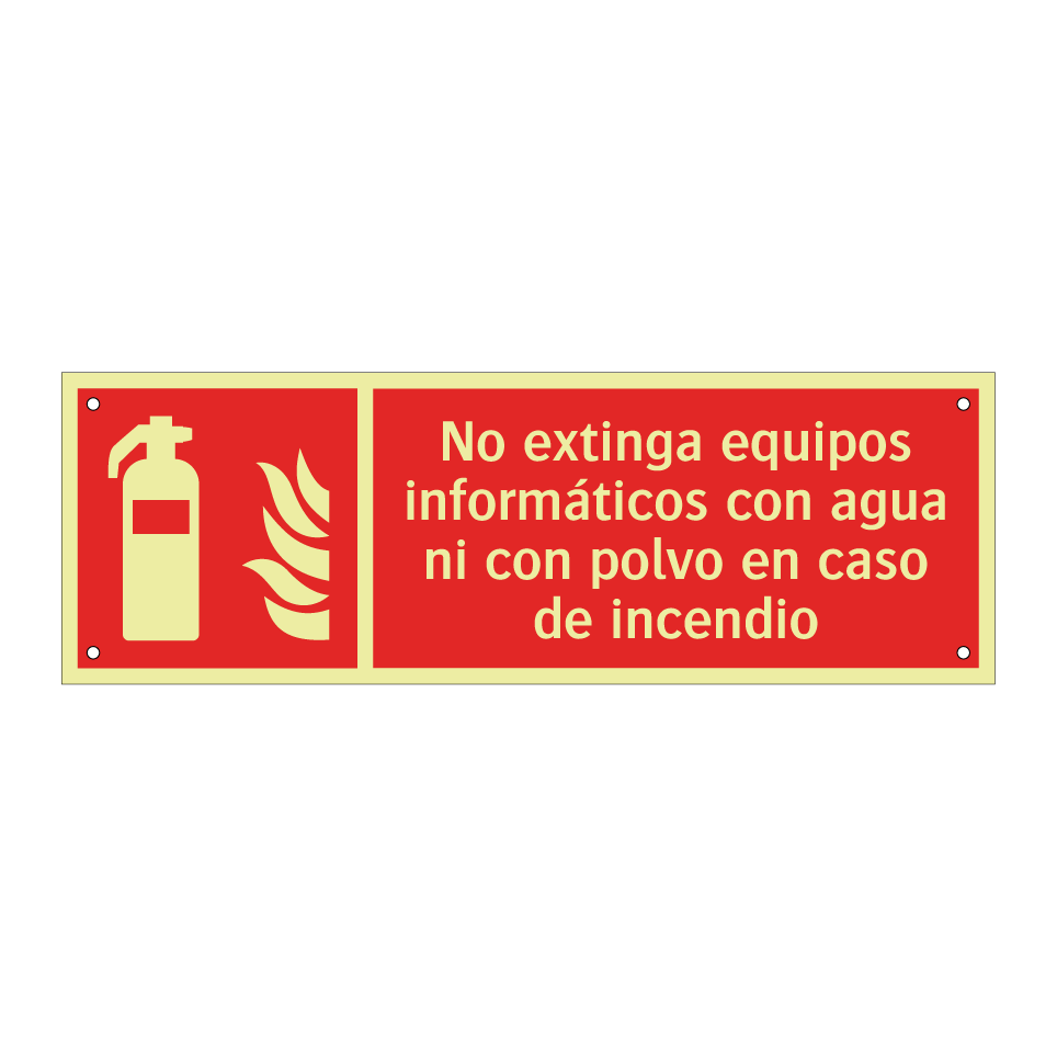 No extinga equipos informáticos con agua ni con polvo en caso de incendio