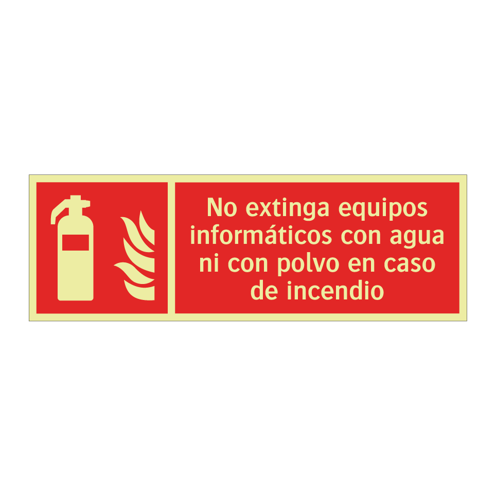 No extinga equipos informáticos con agua ni con polvo en caso de incendio