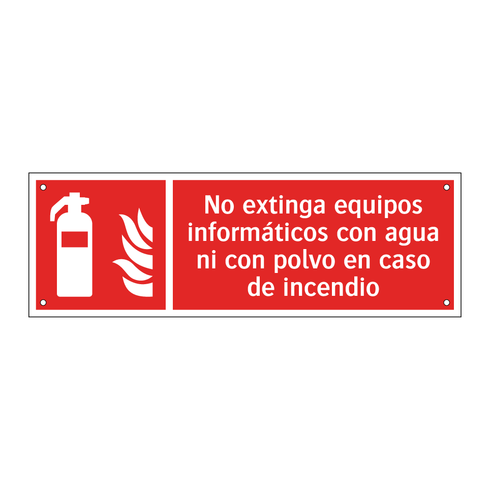 No extinga equipos informáticos con agua ni con polvo en caso de incendio