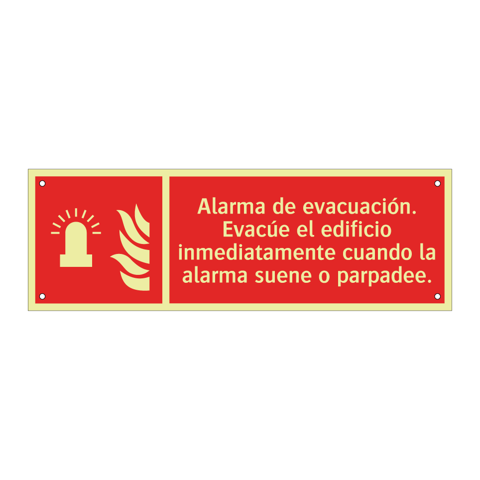 Alarma de evacuación. Evacúe el edificio inmediatamente cuando la alarma suene o parpadee.